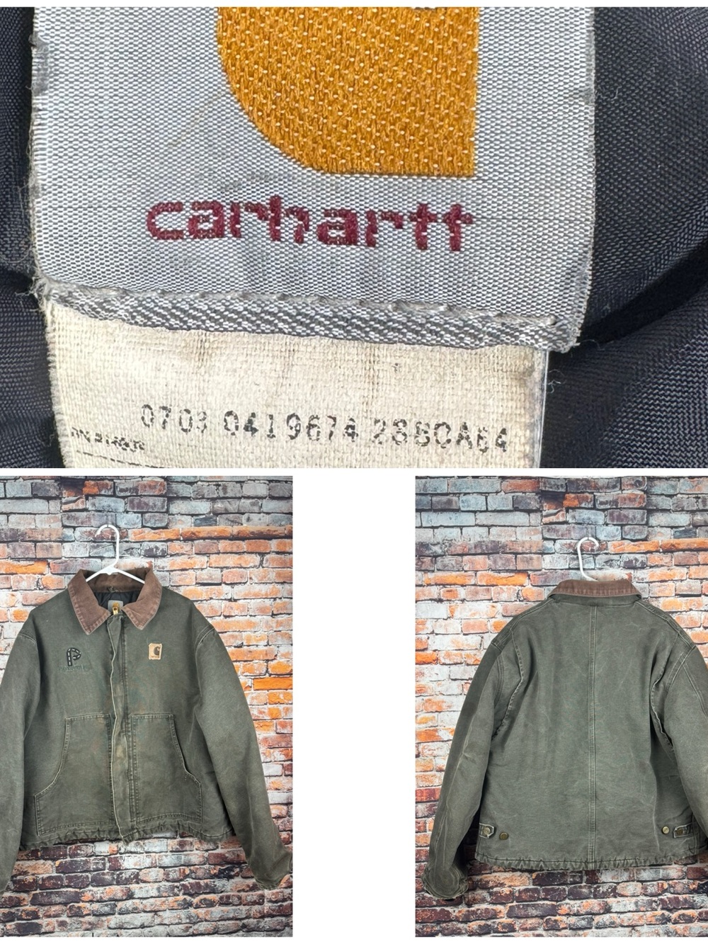 Vintage 90s Carhartt Moss Faded Green Quilted Work Jacket Corduroy Collar XL